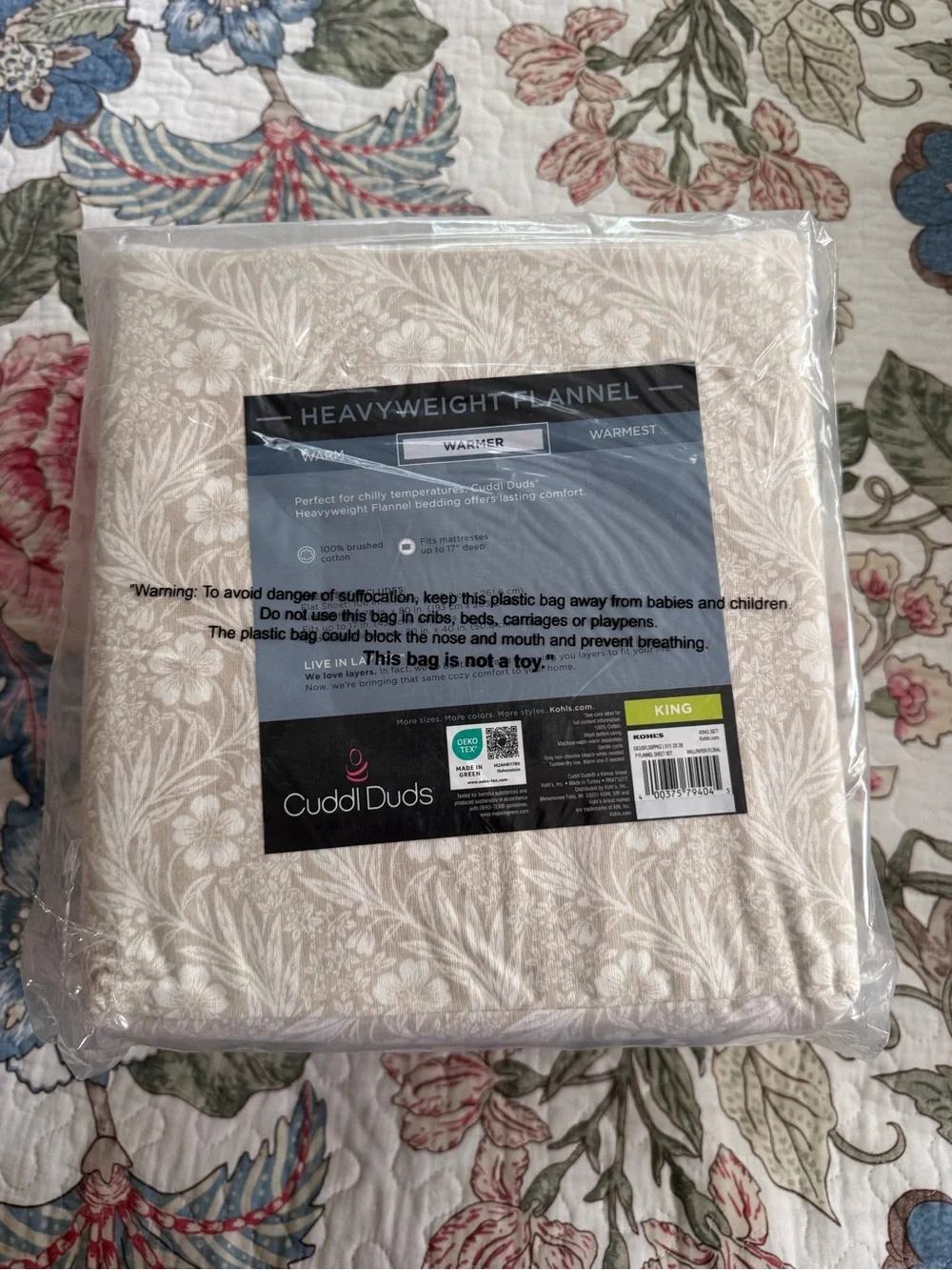 Cuddl Duds King Heavyweight Flannel Sheet Set in Wallpaper Floral NWT